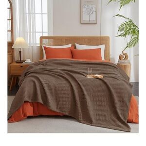 PHF King Brown Waffle Knit Blanket 90” X 104”